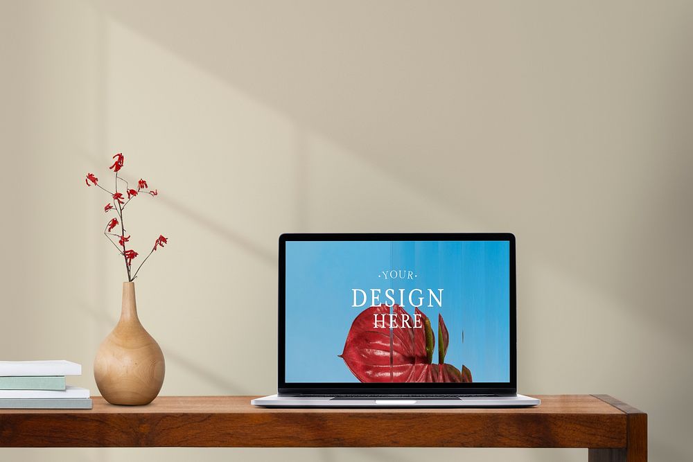 Laptop screen mockup, botanical design space psd