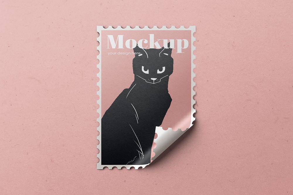 Cute post stamp, stationery mockup, cat illustration  psd