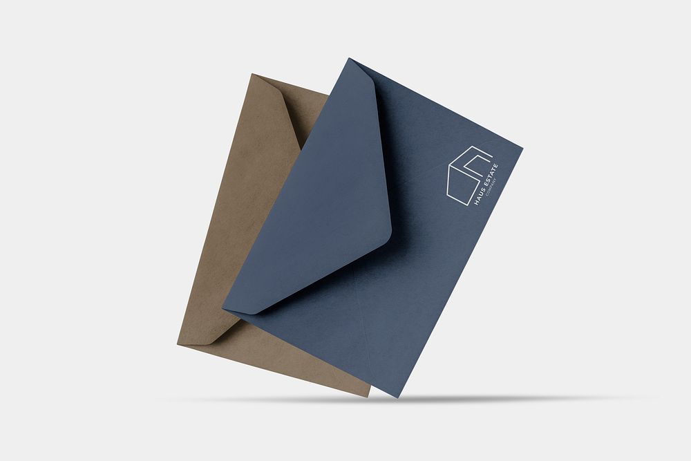 Blue envelope mockup, business branding stationery psd