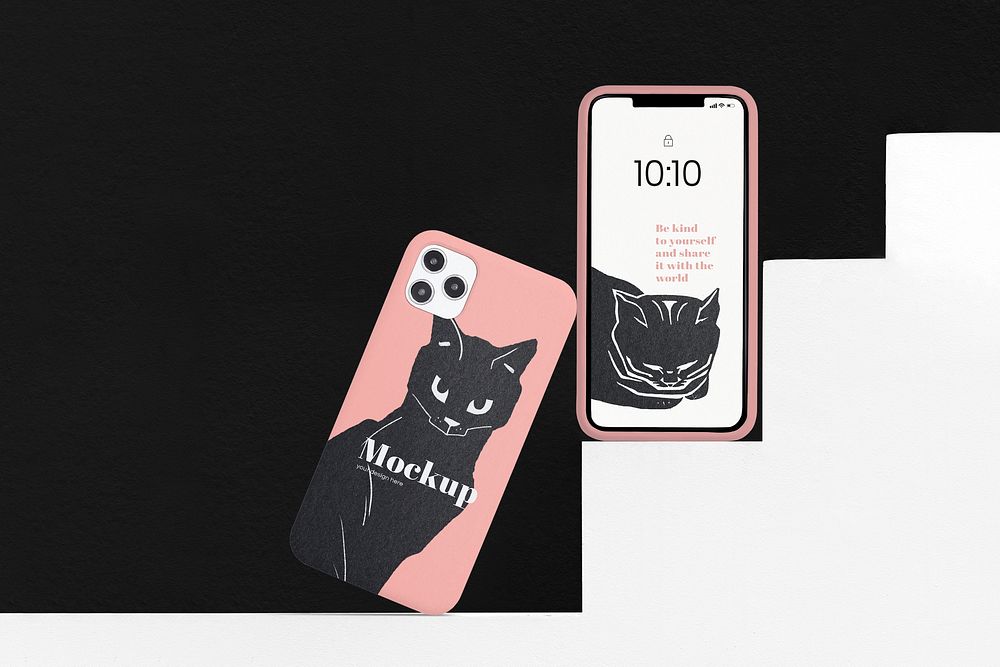 Smartphone screen mockup, cat case design psd