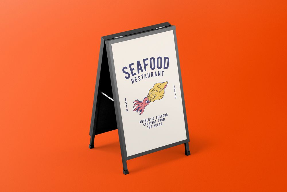 A-frame sign mockup, restaurant branding, advertisement psd