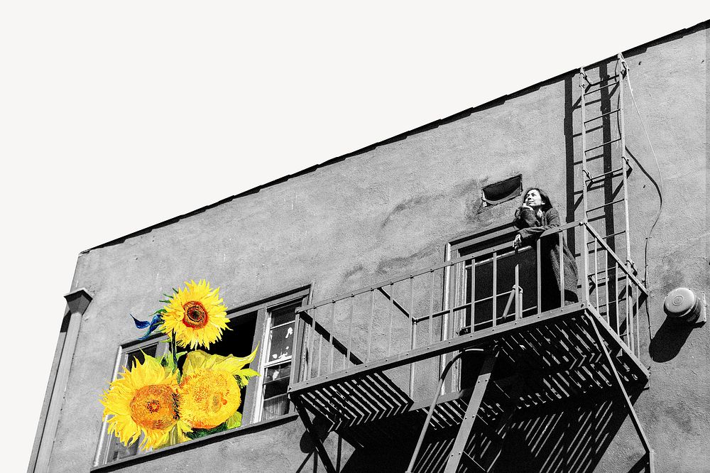 Sunflower building  collage element psd. Remixed by rawpixel.