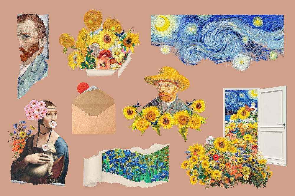 Vintage painting remix collage element set psd. Remixed by rawpixel.