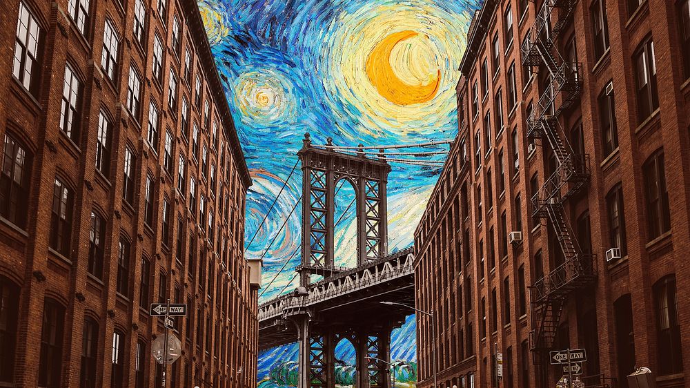 Manhattan Bridge desktop wallpaper, Starry Night psd. Remixed by rawpixel.
