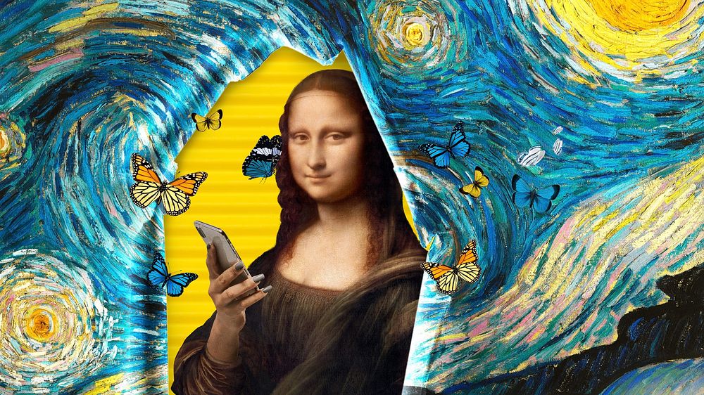 Starry Night, Mona Lisa desktop wallpaper. Remixed by rawpixel.