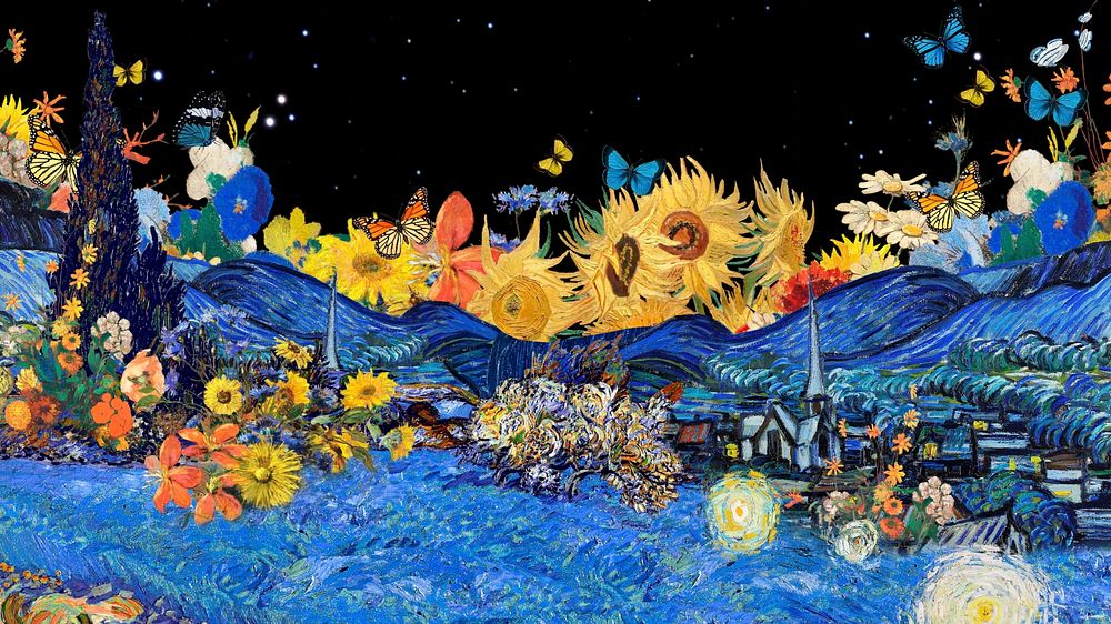Van Gogh's Starry Night desktop wallpaper. Remixed by rawpixel.