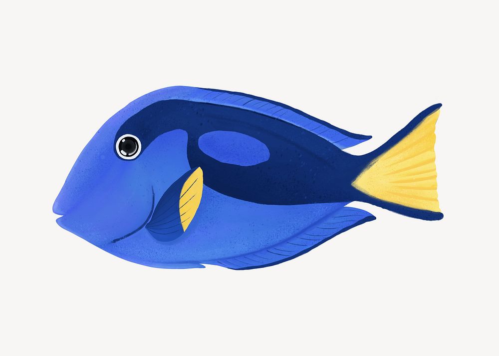 Blue fish, cute hand drawn illustration