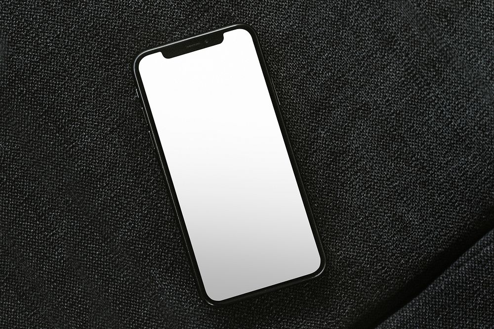 Blank white phone screen, flat lay design