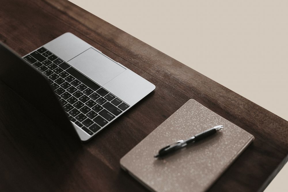 Laptop on wooden table