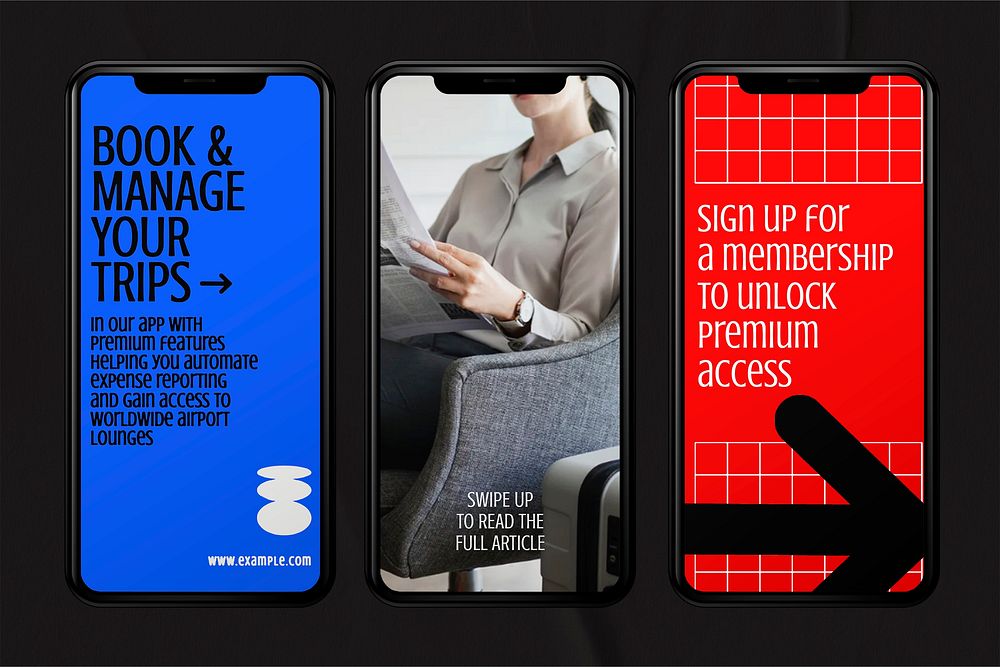 Phone screen mockups, flat lay design psd