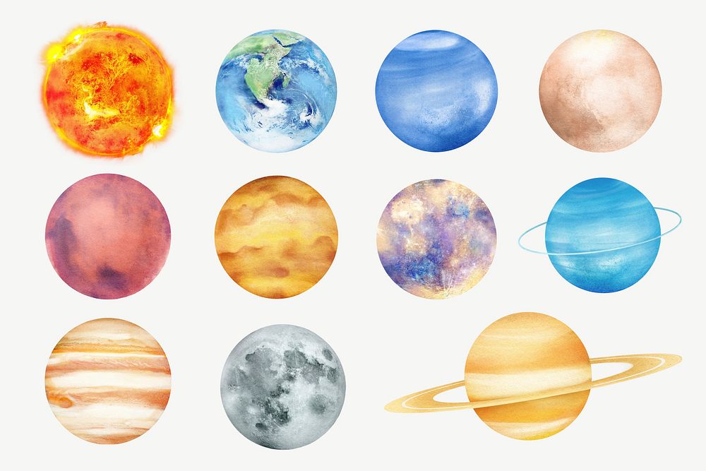 Cute galaxy planets, aesthetic collage element set psd
