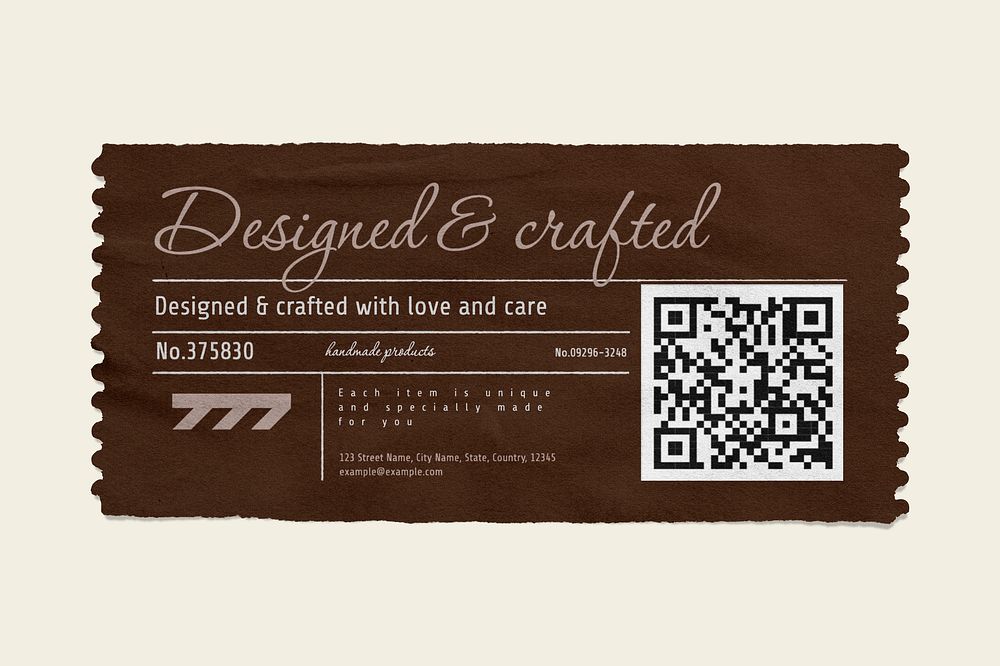 Ticket paper mockup, QR code design psd