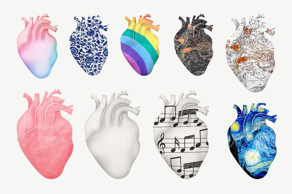 Surreal human heart collage element set psd