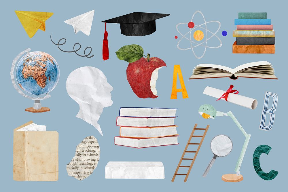 Aesthetic education journal collage element set psd