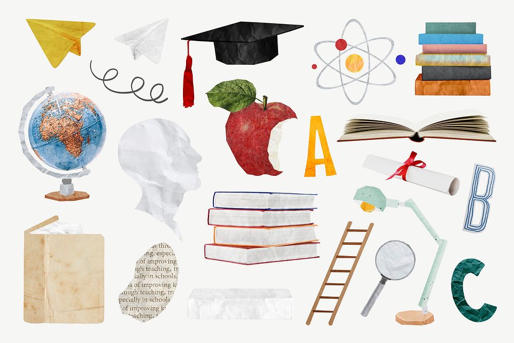 Aesthetic education journal collage element set psd