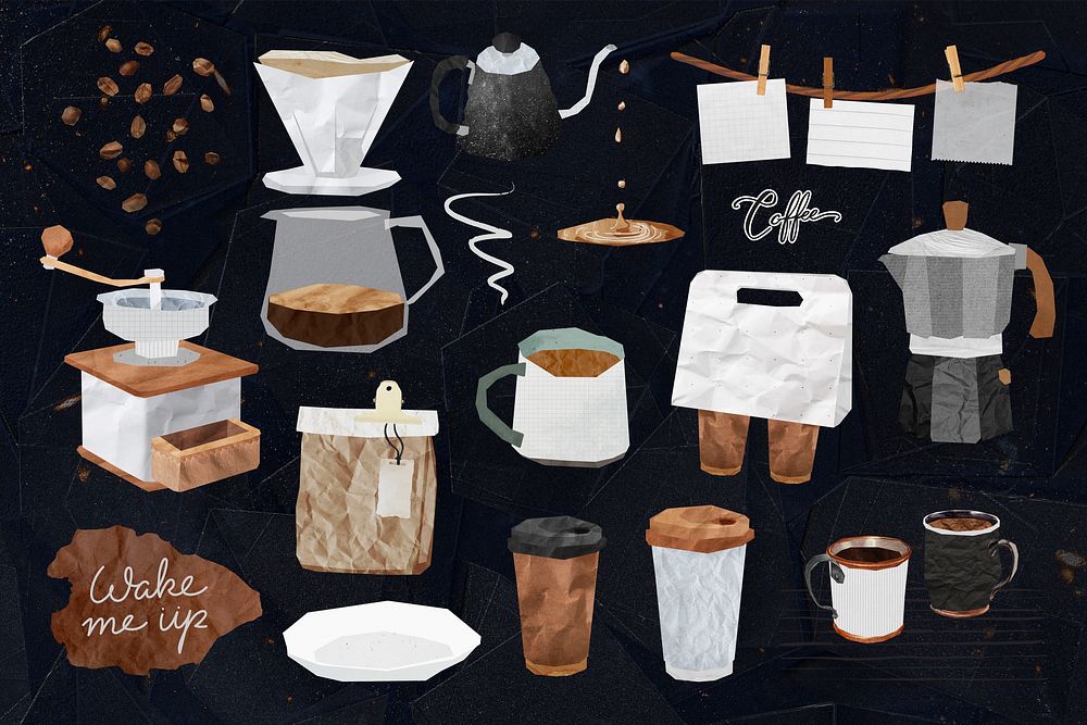 Coffee aesthetic, journal collage element set psd