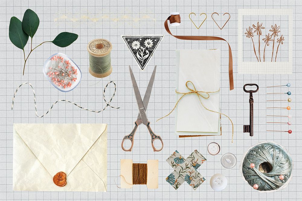 Arts and crafts hobby, collage element set psd