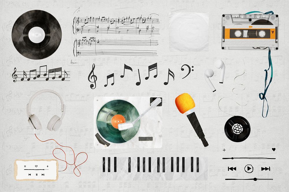 Aesthetic music collage element set psd