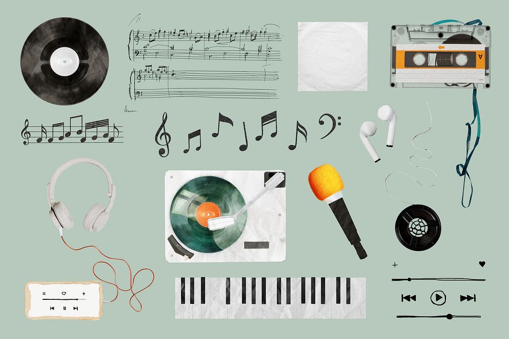Aesthetic music collage element set psd