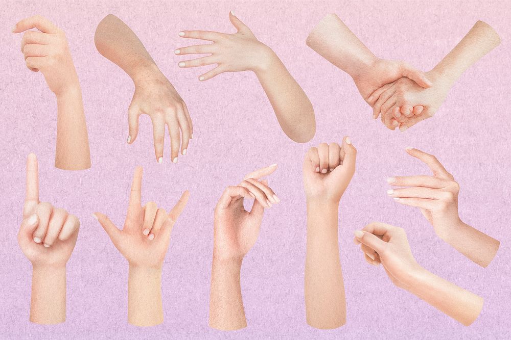 Realistic hand gestures collage element set psd