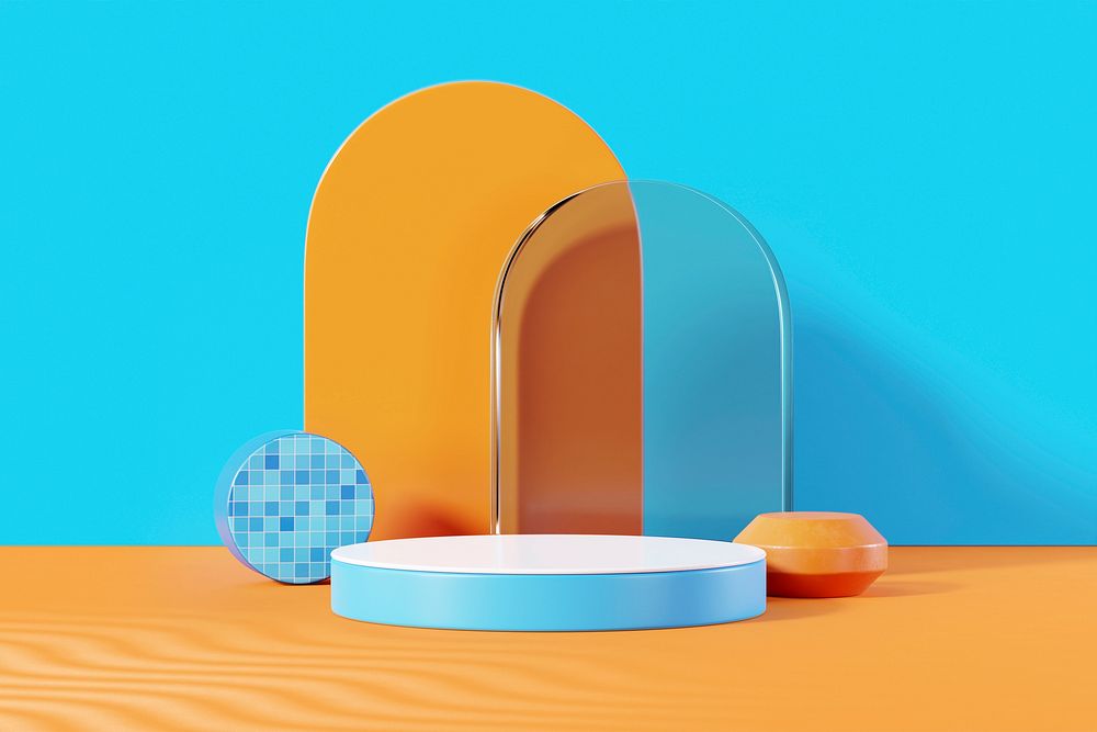 Summer 3D product background, arch shape design psd