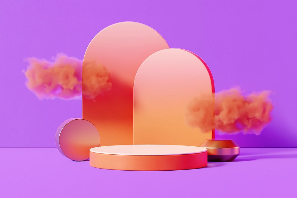Cloud aesthetic 3D product background, arch shape design psd