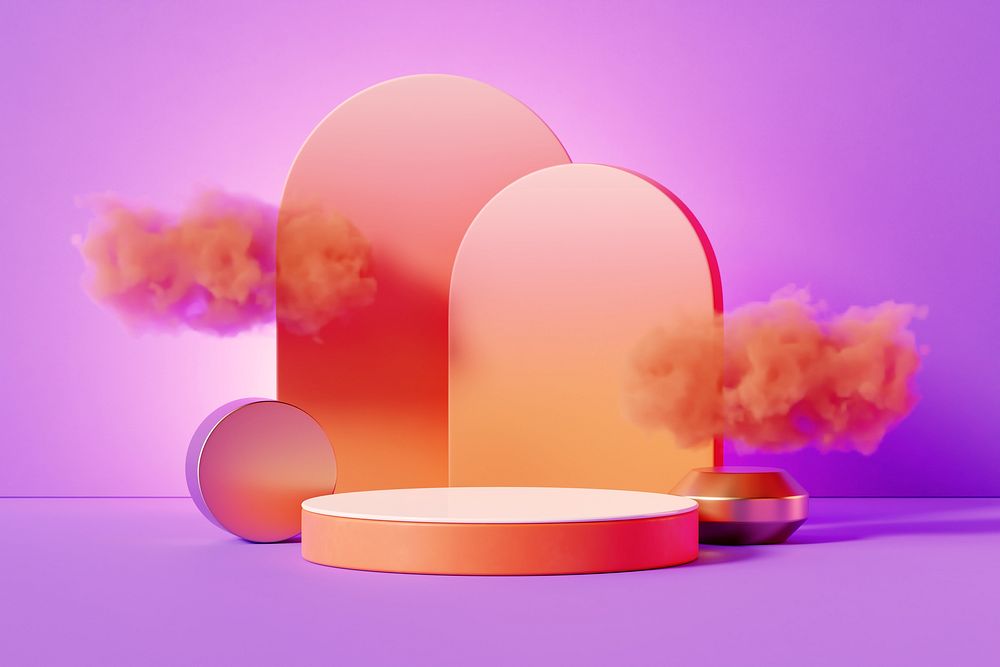Cloud aesthetic 3D product background, arch shape design