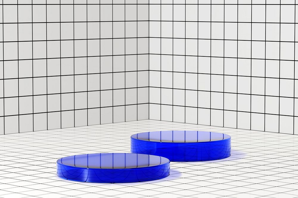 Grid pattern product backdrop mockup, blue 3D product base psd