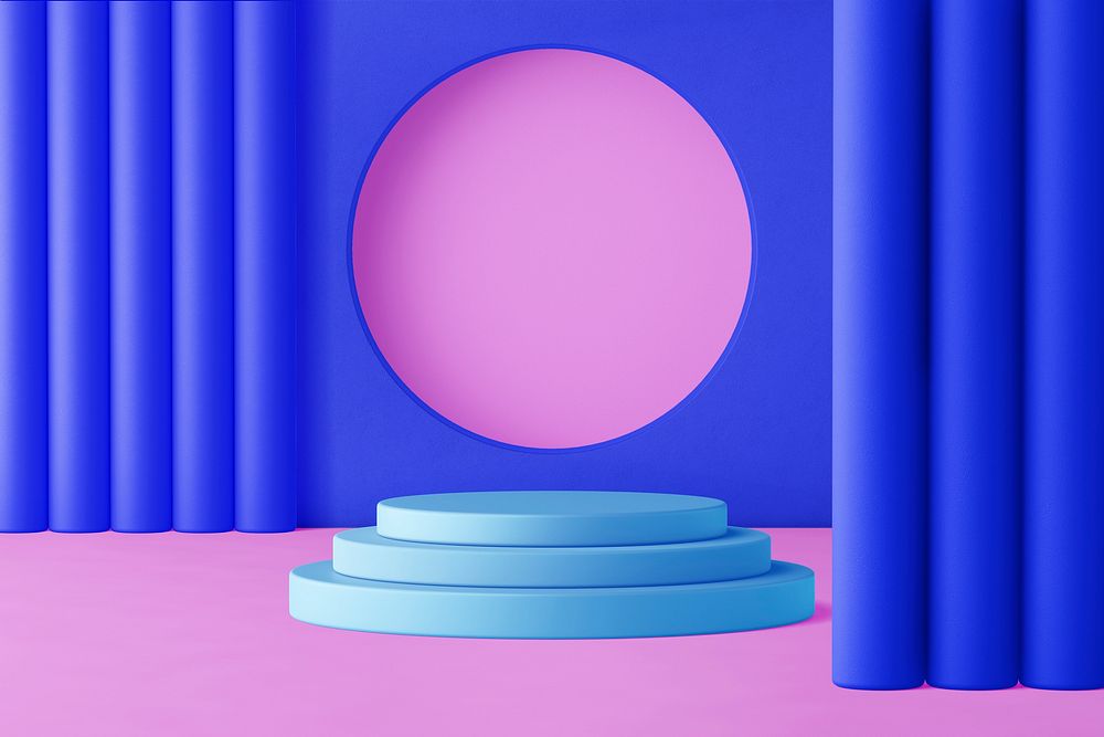 Colorful product backdrop mockup, 3D blue podium psd
