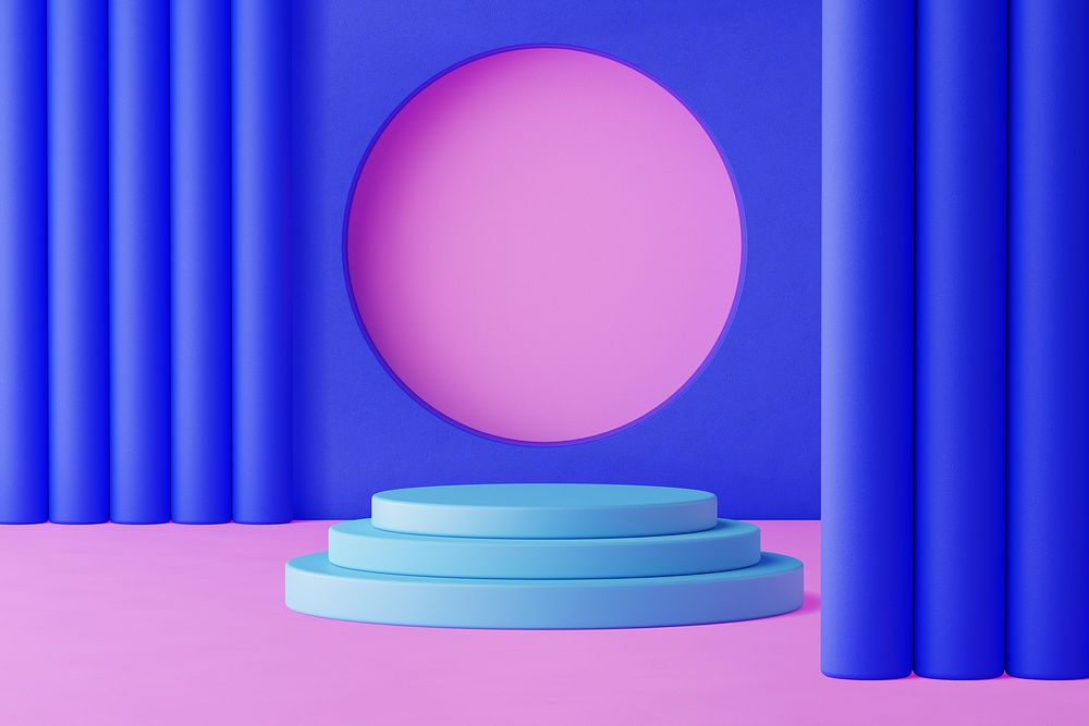 Colorful product backdrop, 3D blue podium