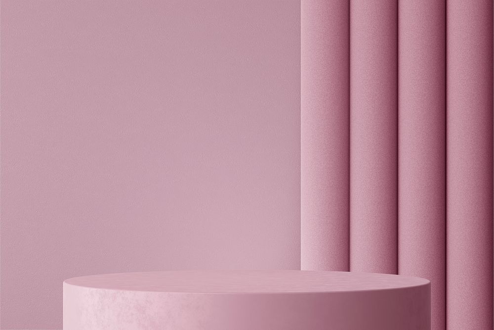 Pastel pink product background mockup, 3D curtains with product base psd