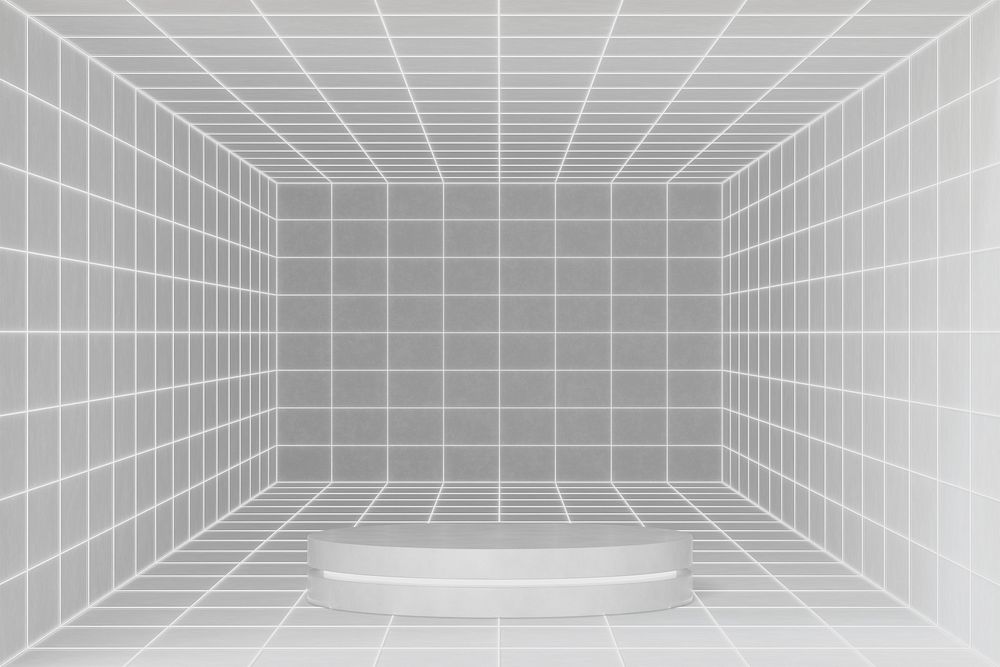 Off-white futuristic grid product background, 3D podium illustration