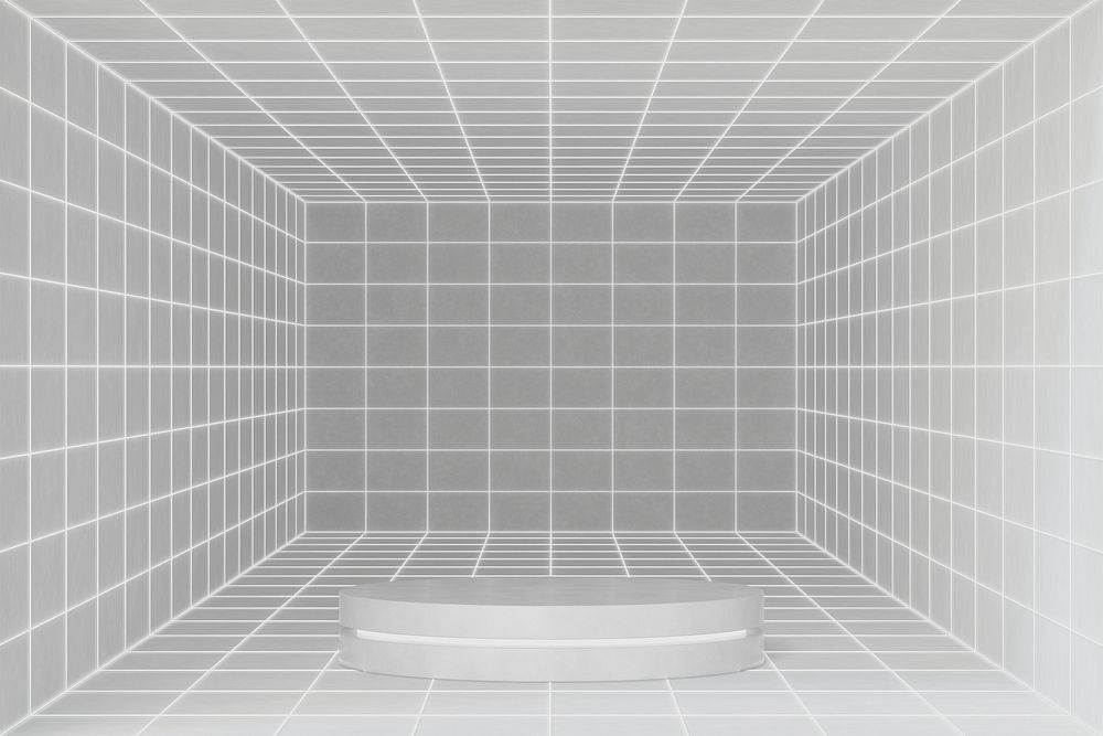 Off-white futuristic grid product background, 3D podium illustration psd