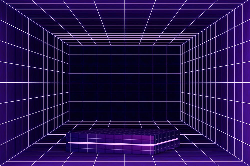 Purple futuristic grid product background, 3D podium illustration