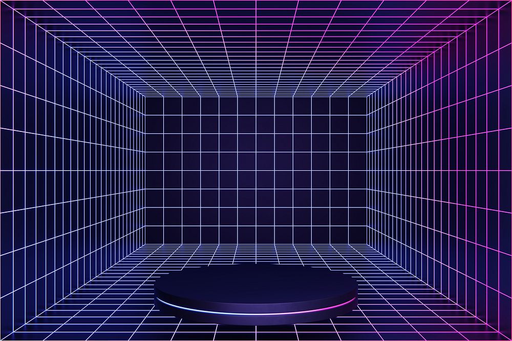 Purple futuristic grid product background, 3D podium illustration