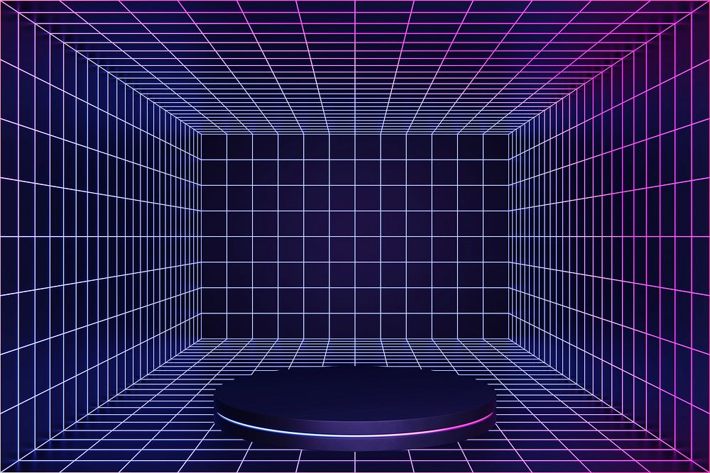 Purple futuristic grid product background, 3D podium illustration psd