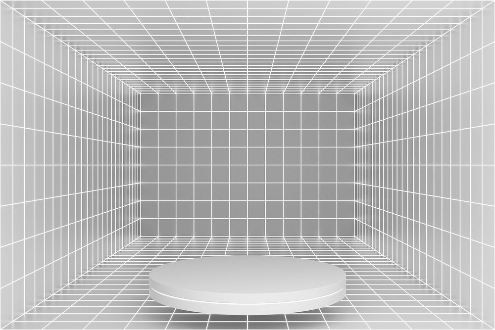 Off-white futuristic grid product background, 3D podium illustration