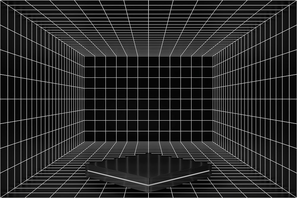 Black futuristic grid product background, 3D podium illustration psd