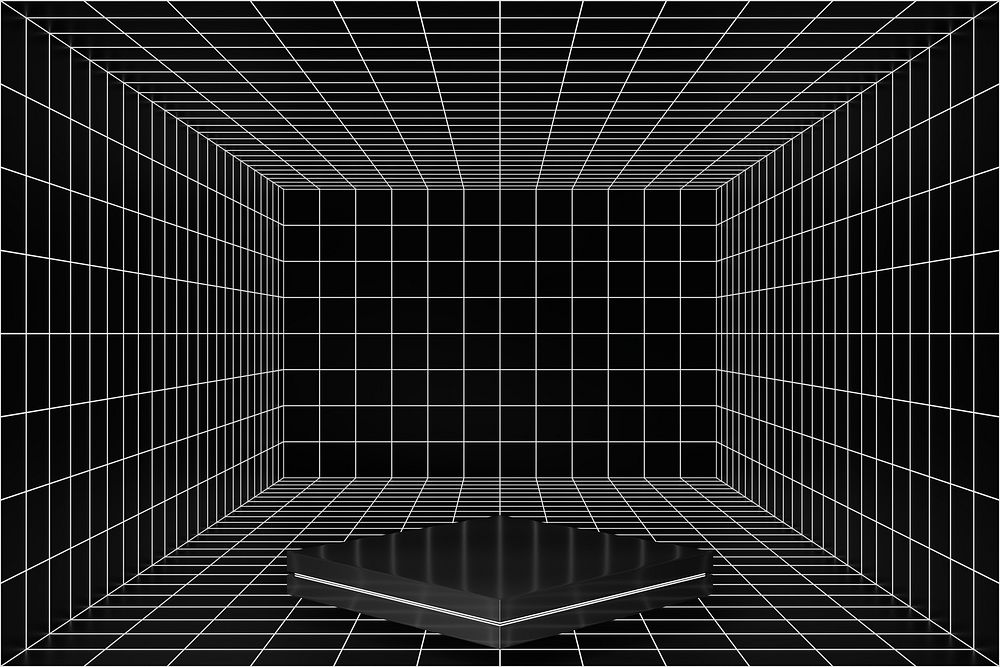 Black futuristic grid product background, 3D podium illustration