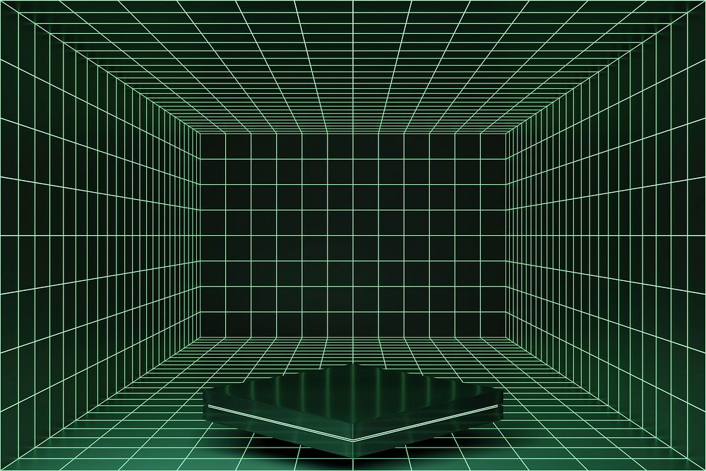 Green futuristic grid product background, 3D podium illustration psd