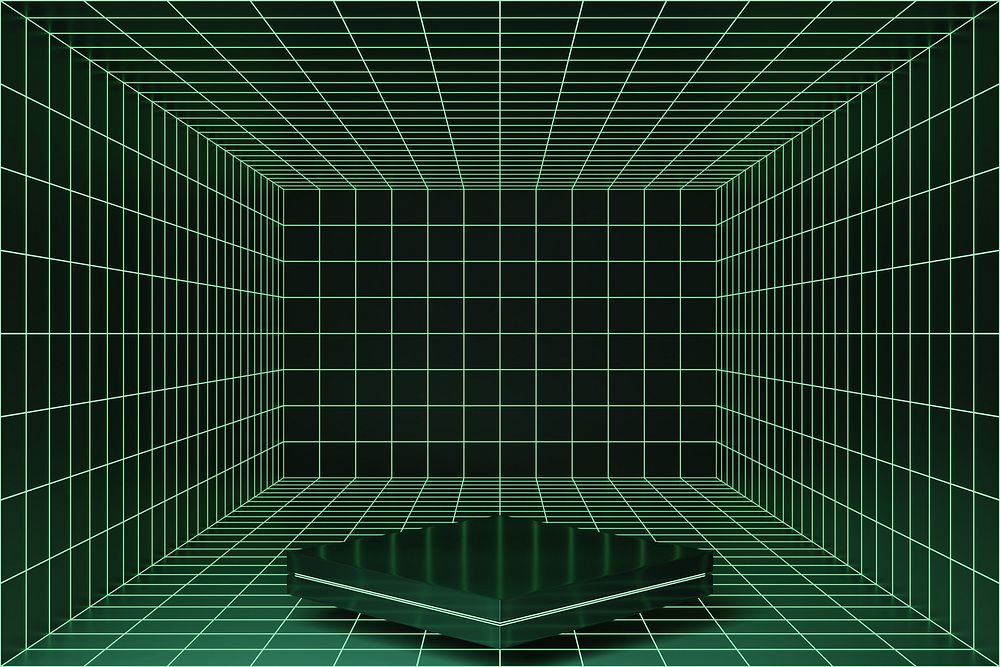 Green futuristic grid product background, 3D podium illustration