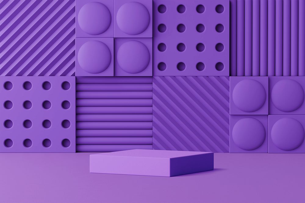 Abstract wall product backdrop mockup, 3D purple design psd
