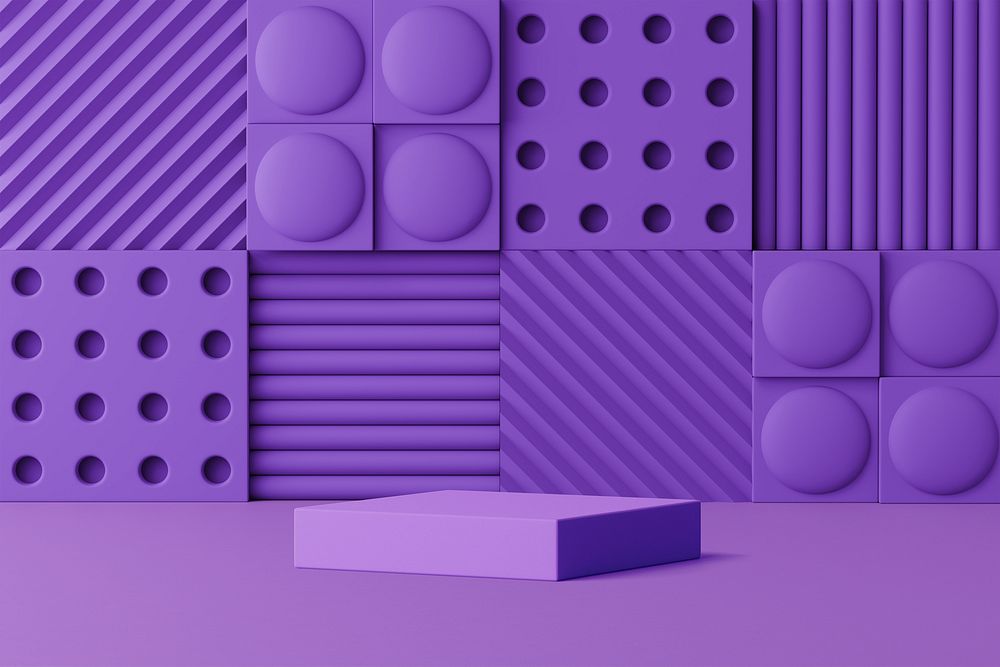 Abstract wall panel product backdrop, 3D purple design