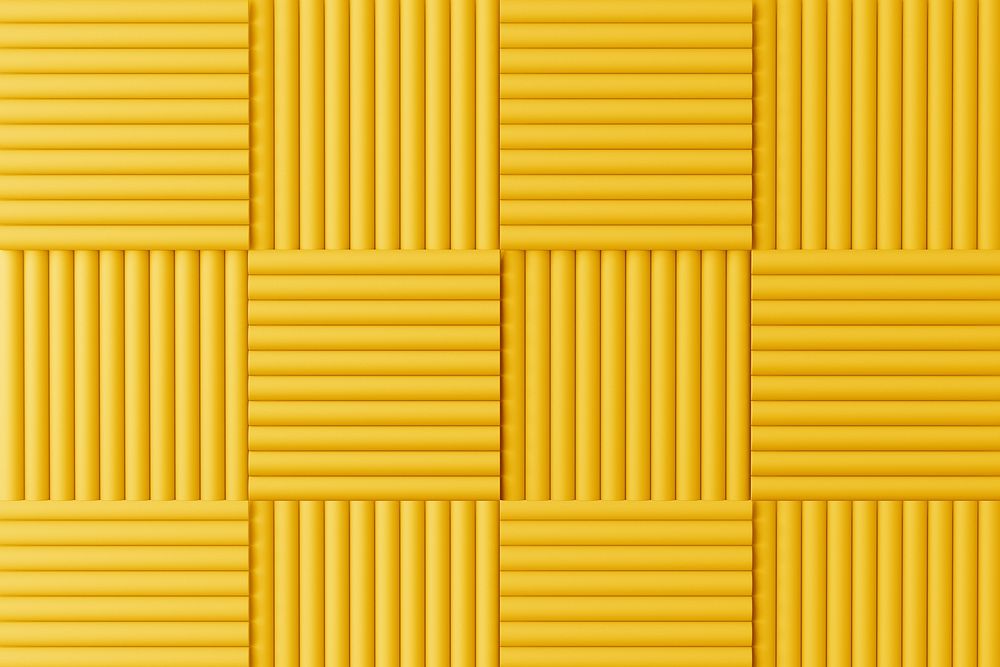 Yellow acoustic foam background, soundproofing wall panel