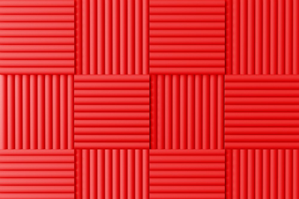 Red acoustic foam background, soundproofing wall panel