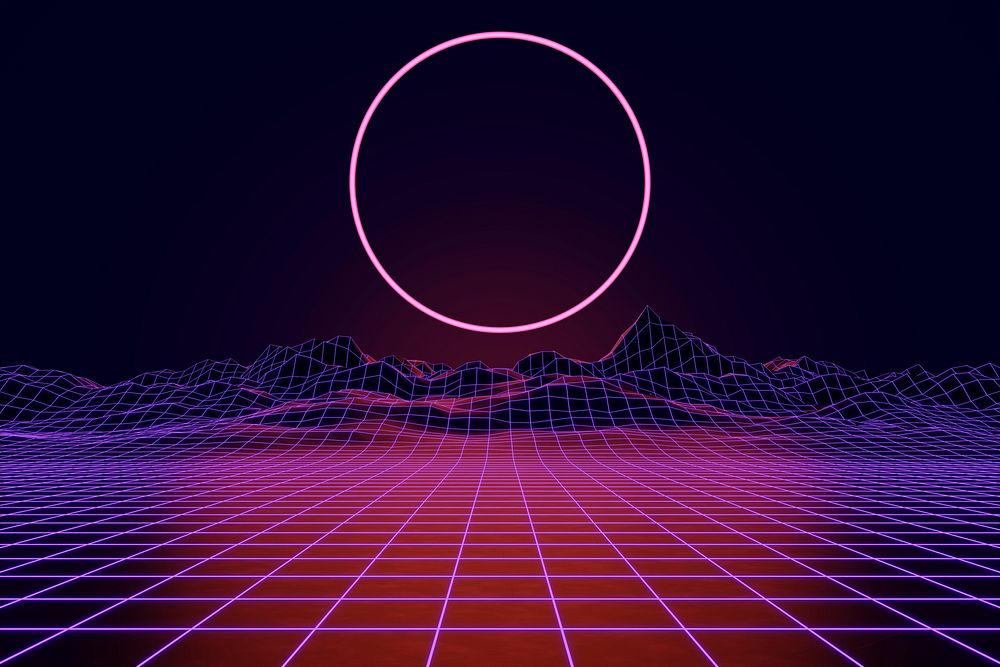 Retro futuristic vaporwave background, neon purple design psd