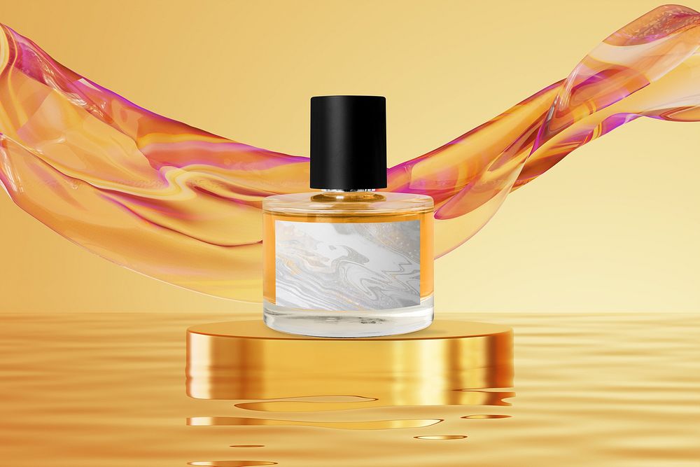 Aesthetic perfume bottle label with design space