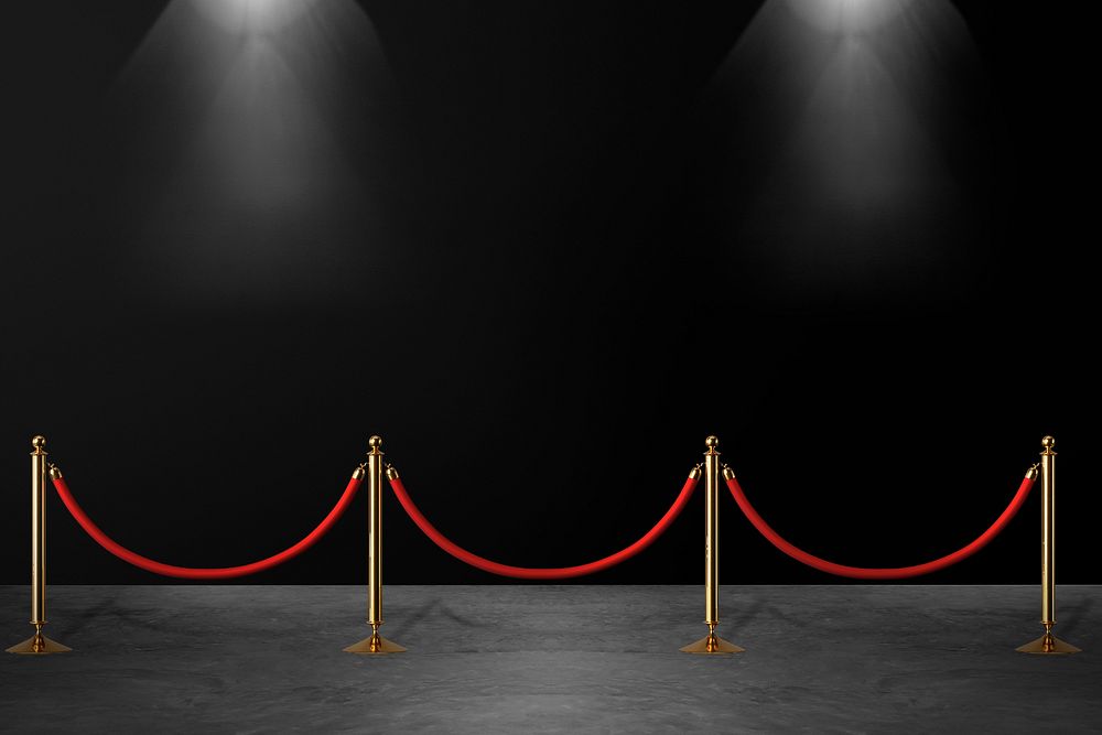 Black exhibition product background mockup, 3D barriers psd