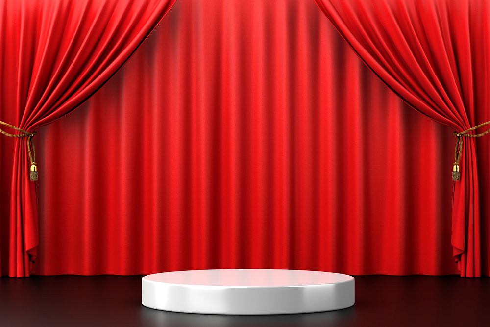 Red curtain product backdrop, 3D podium display psd