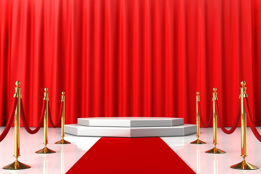 Red curtain product backdrop, 3D podium display psd